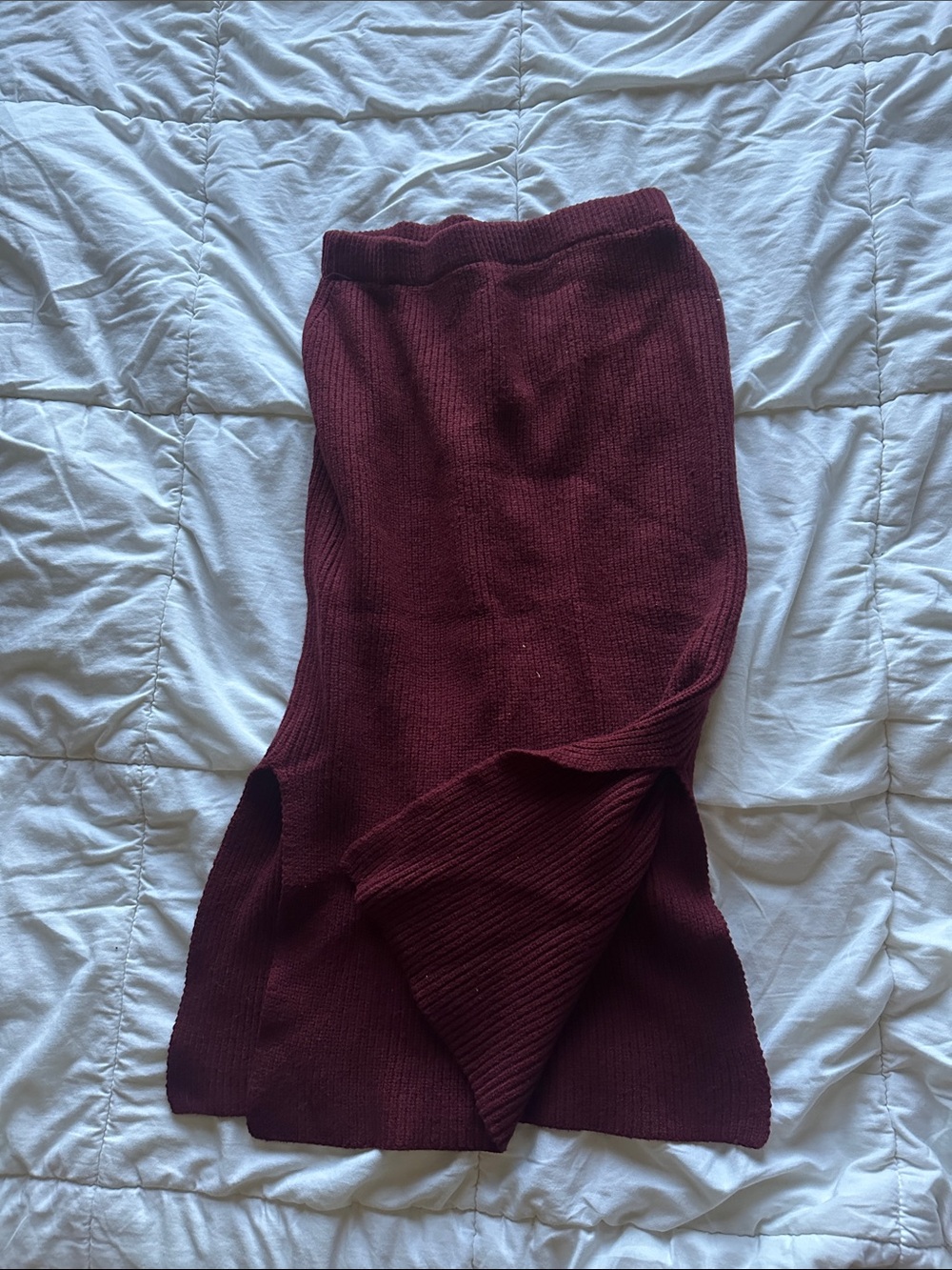 Princess Polly Ribbed Midi Skirt in Deep Wine